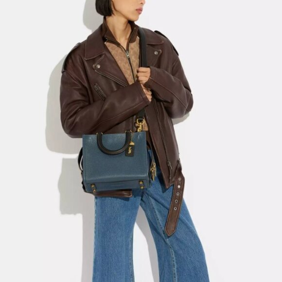 NWT Coach Rogue Bag 25 In Regenerative Leather Dark Denim Purse handbag Blue - Picture 2 of 13